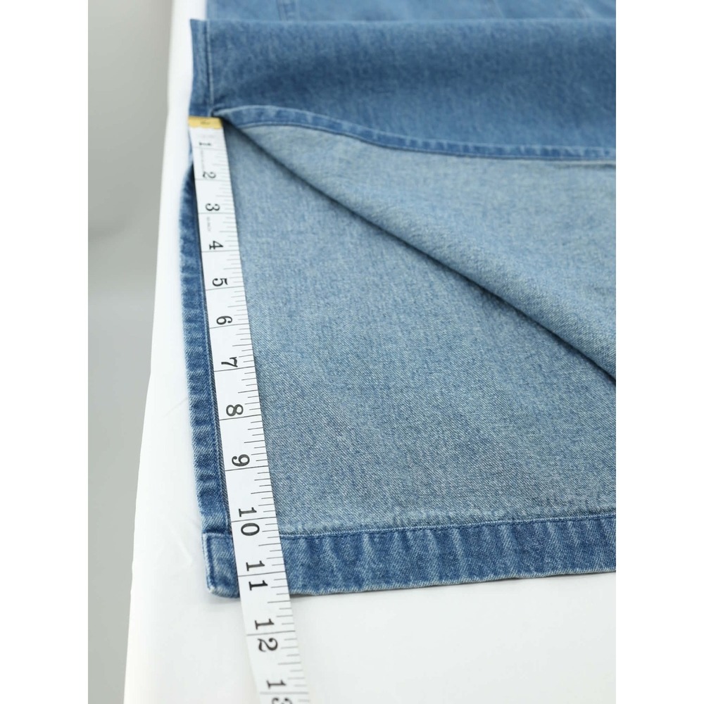 Serengeti Vintage 90s Denim Jumper Midi Dress Pinafore Pockets Side Slit Blue PM